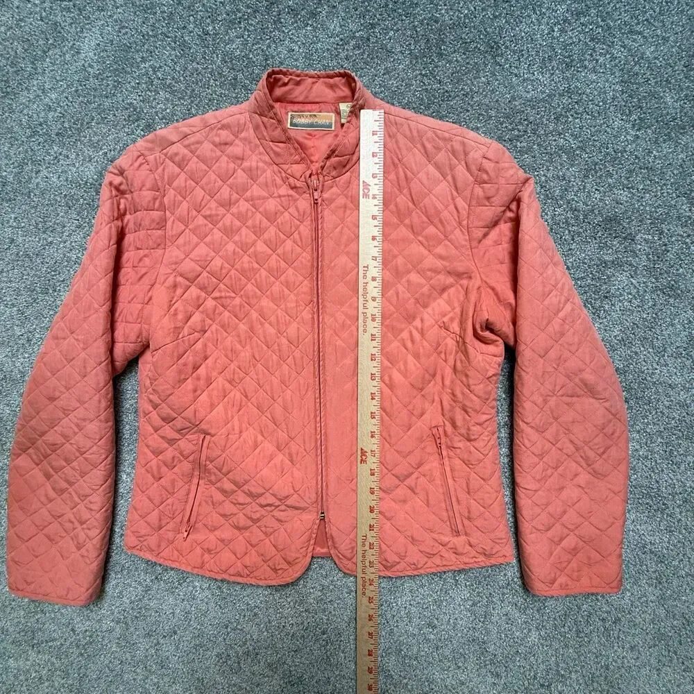 Bobby Chan Jacket Womens Sz M VTG Coral Zip Pockets Golf Quilted Lining